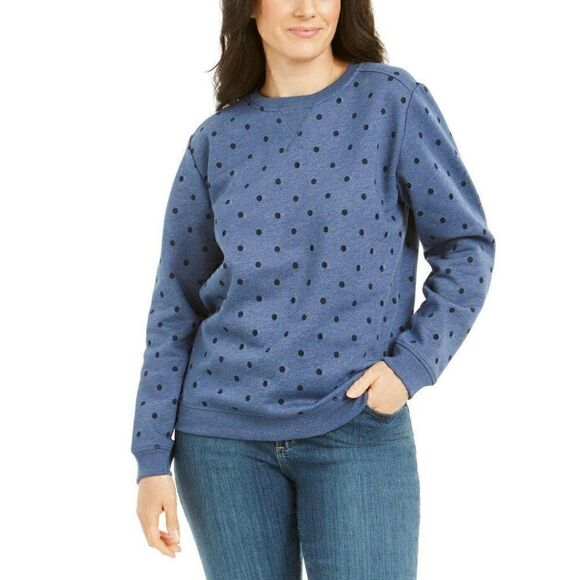 Karen Scott Sweatshirt Top 0X Plus Blue Polka Dots - Picture 1 of 4
